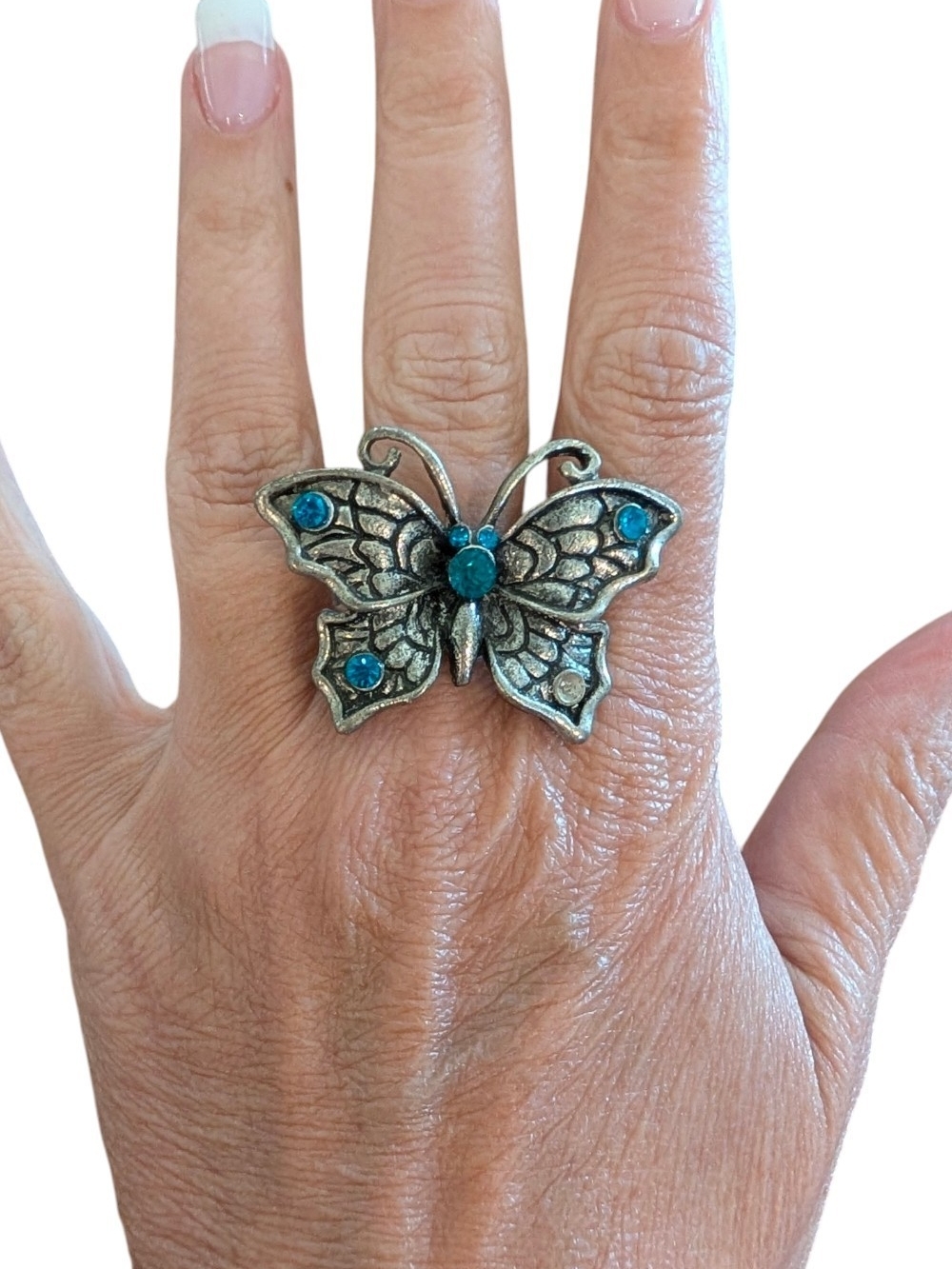 Butterfly Statement Ring with Teal Crystals - Women Jewelry
